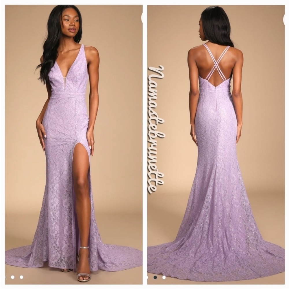 Lulu's Formal Lavender Embroidered Lace Sleeveless Maxi Dress